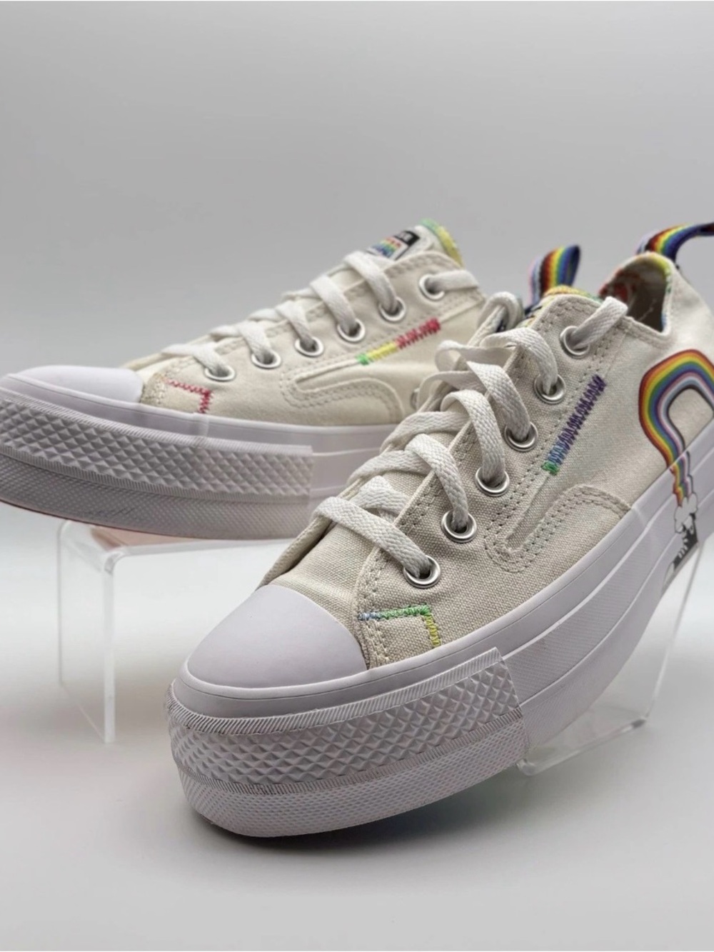 Converse Low Top Canvas Sneakers with Rainbow Graphic - White - Picture 7 of 7